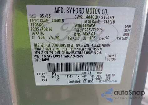 2006 Ford Escape Xlt/Xlt Sport из США, поврежденный, VIN 1FMYU93146KA04268